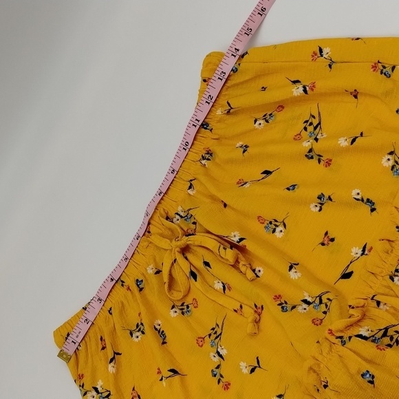 ShoSho Women's size Large mini tiered A-Frame skirt yellow floral drawstring - Picture 7 of 8